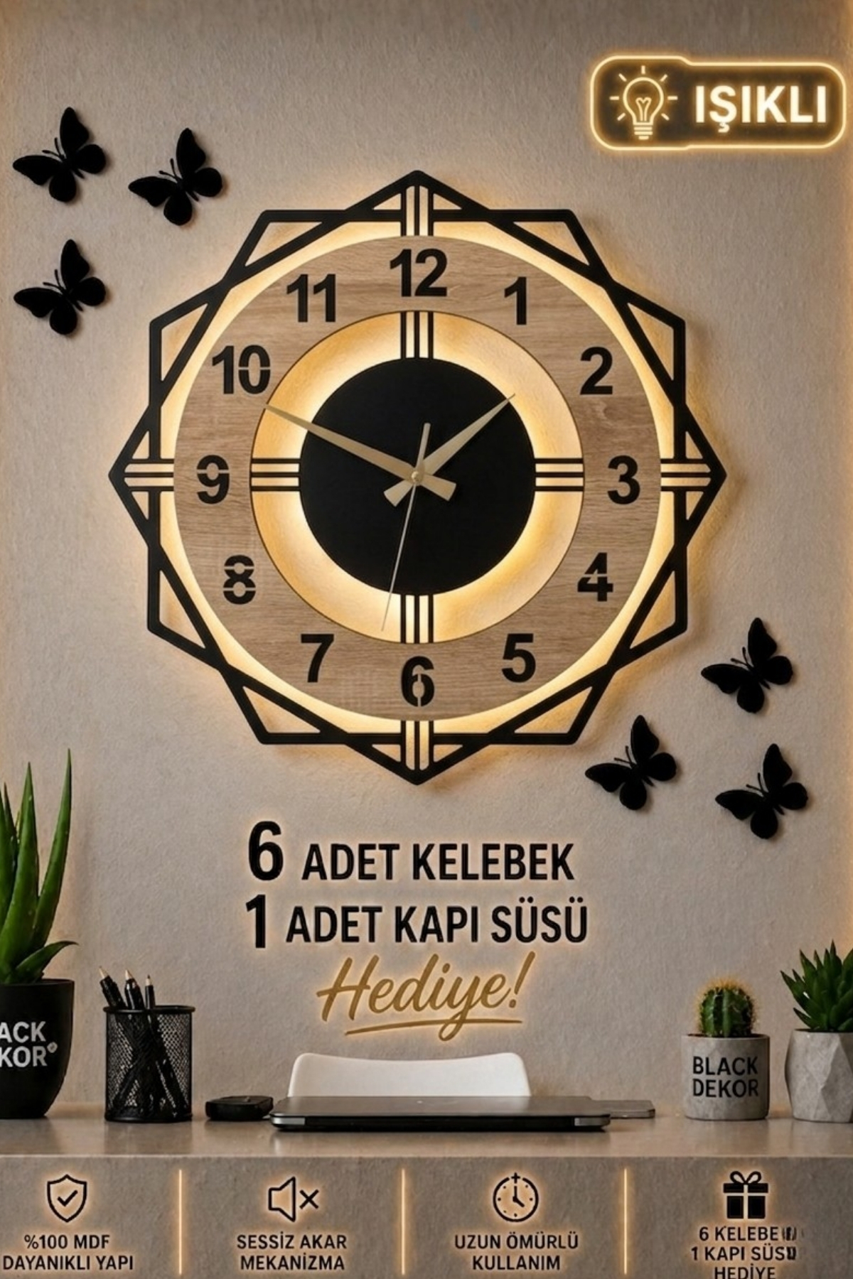 Sonoma Color Decorative Led Light Wall Clock | Modern And Stylish 40 Cm Wooden Clock