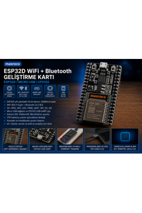 ESP ESP32-D WiFi Bluetooth Geliştirme Kartı DevKitC V4 (Siyah PCB, USB Kablo ...