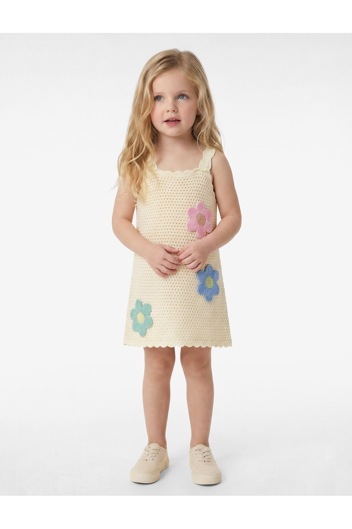 Koton Floral Appliqued Square Neck Strap Knitwear Gilet Dress