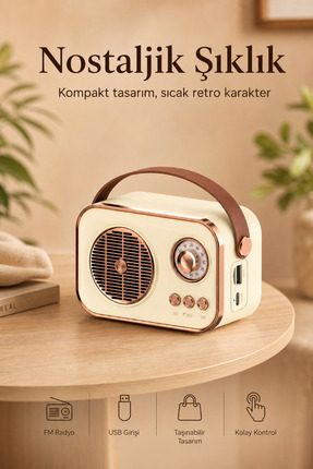 Zeo7 Retro Tasarımlı Mini Nostaljik Radyo Bluetooth USB TF Kart Destekli Type...
