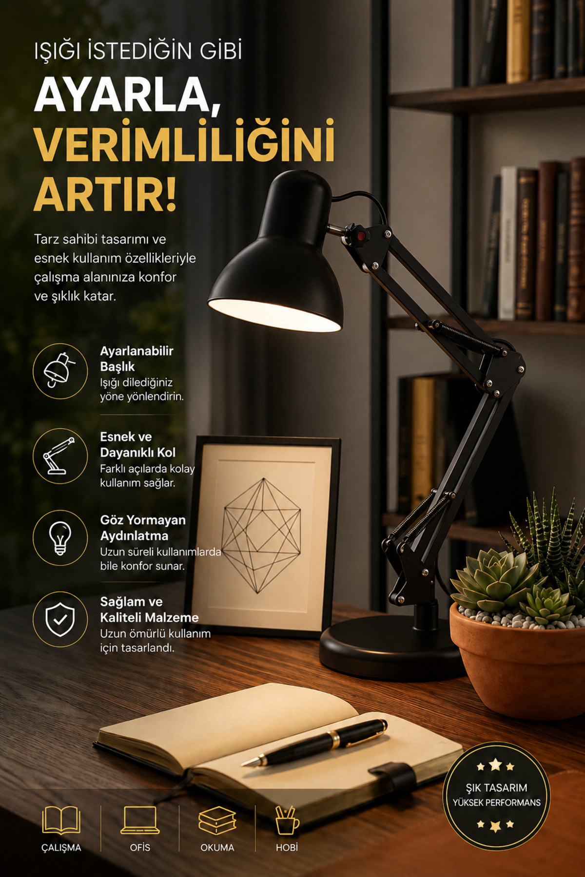 indirimsevinci Akrobat Masa Lambası Ayarlanabilir Kafa ve Kol