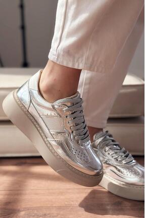 I Love Shoes Larisa Gümüş Parlak Deri Kadın Spor Ayakkabı