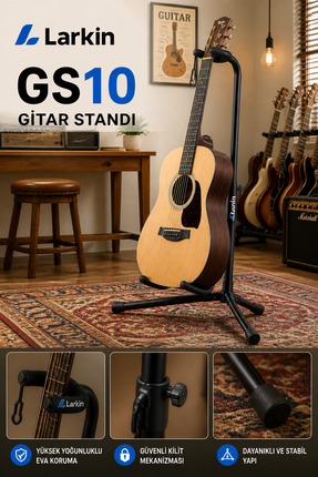 Larkin GS10 Üst Kalite Kilitli Enstrüman Saz Akustik Klasik Elektro Gitar Sta...