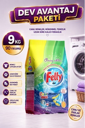 FELLY 9 KG Renk Koruyucu Toz Deterjan – Ekonomik Aile Boyu Güçlü Temizlik