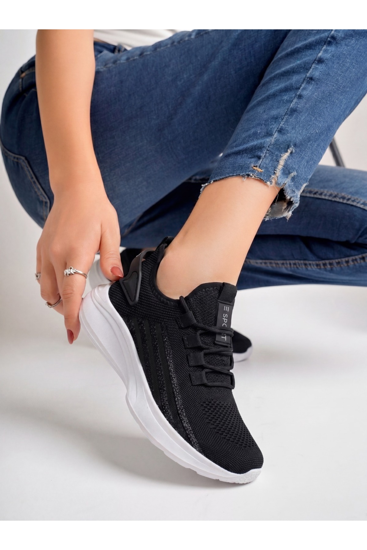 کفش ارتوپدی بافتنی سبک مشکی و سفید یونیسکس-015 — مشکی ESPORT-CONFORT — تصویر 6 از 9