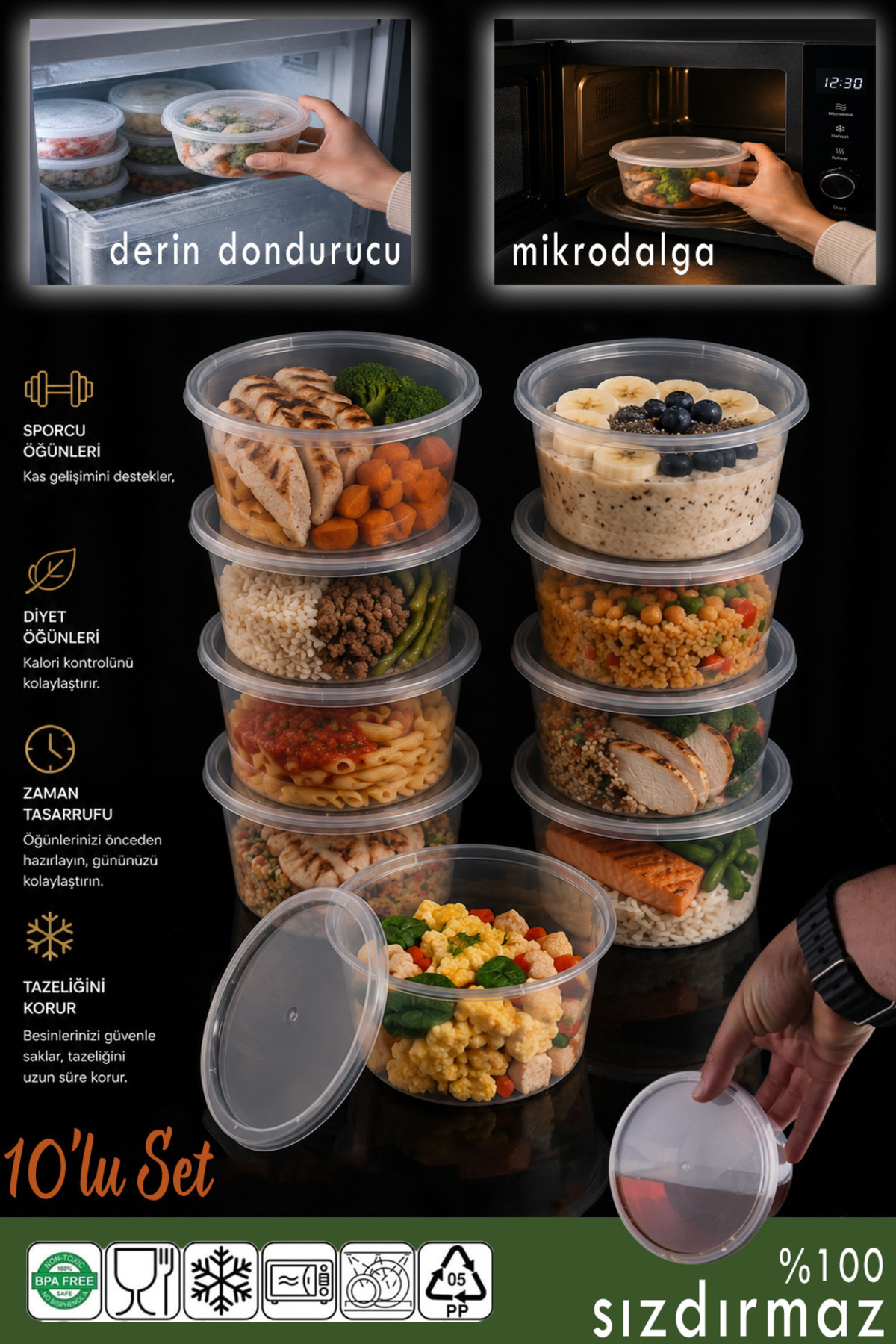 10-Piece Round Microwave and Diffuser Storage Container Set Ice Cube Plastic Container Deep Freezer