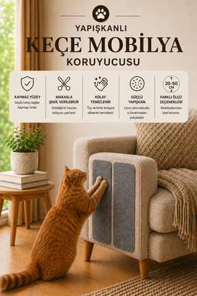 Arnee 20x50cm Keçe Kedi Koltuk Kanepe Tırmalama Mobilya Koruyucu – Yapışkanlı...