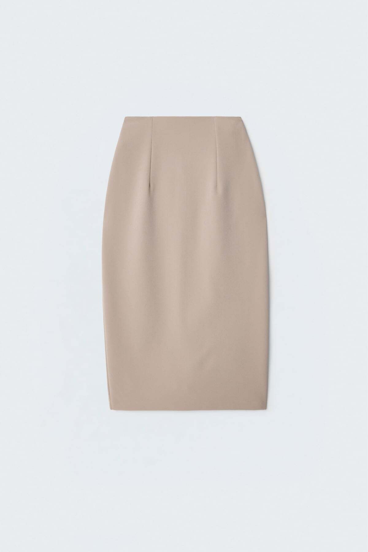 Sateen Düz Kalem Etek - Koyu Bej görsel 5