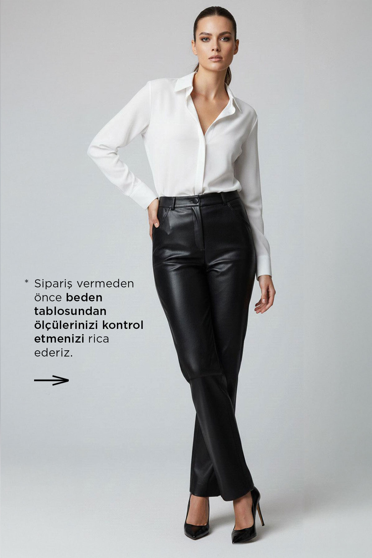 Black Lora High Waist Straight Leg Women Genuine Leather Pants