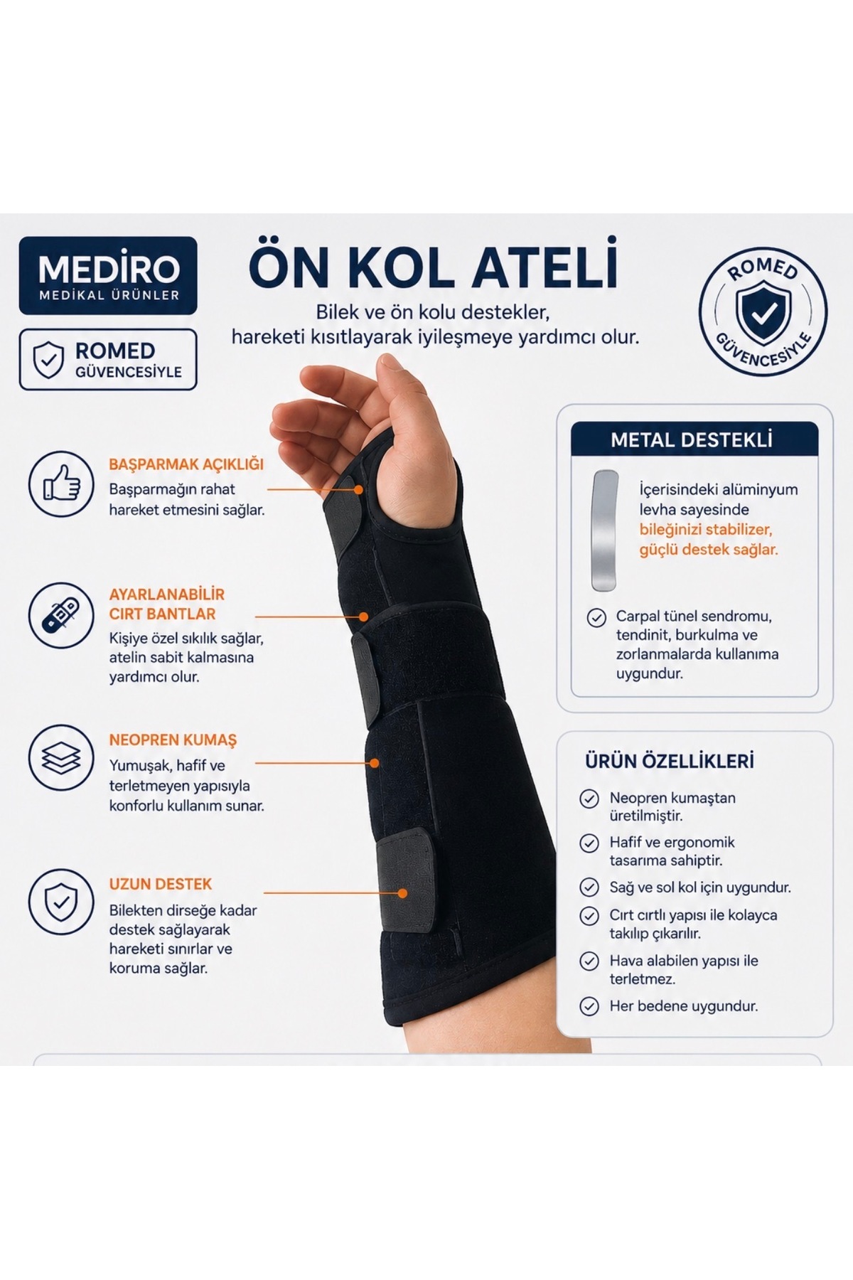 Romed Ön kol ateli (Uzun el bilek ateli)