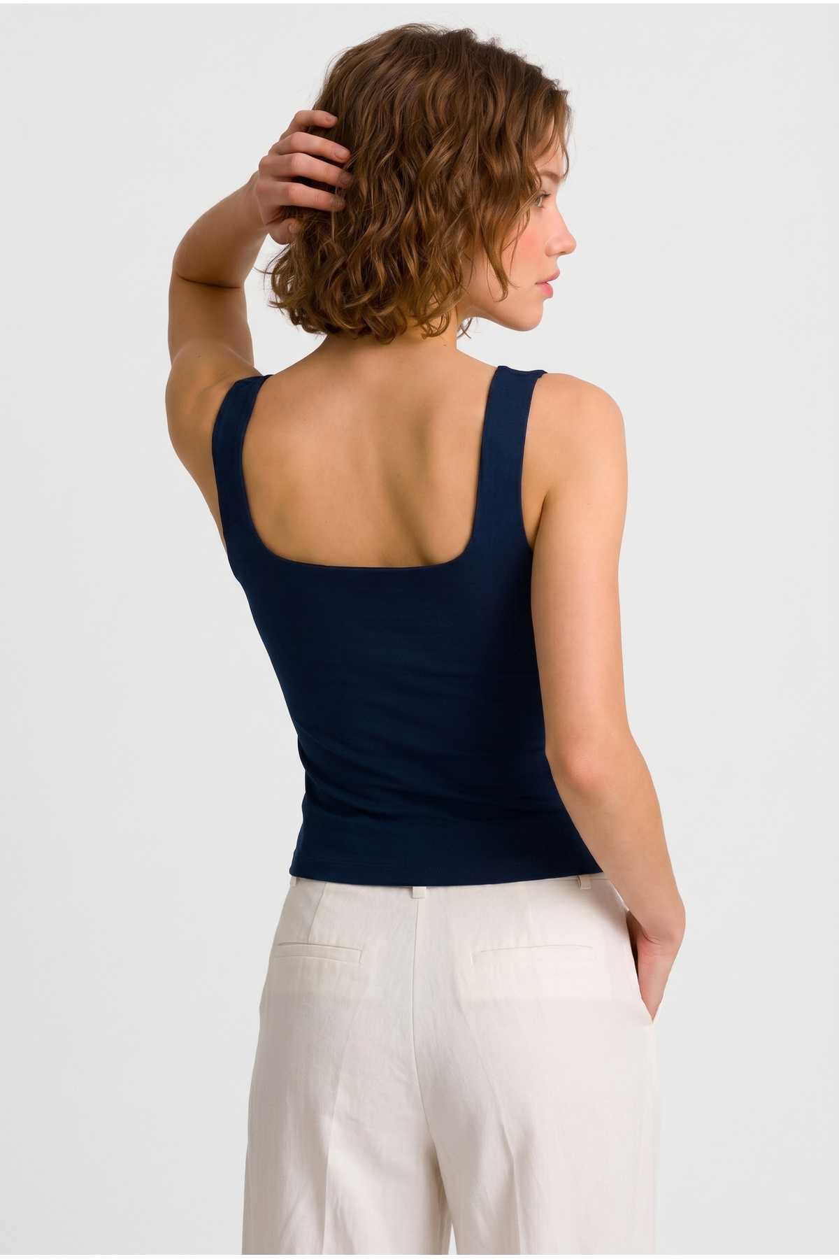 OLYNN  Lacivert Ultra Premium Soft Kare Yaka Askılı Body - Görsel 3