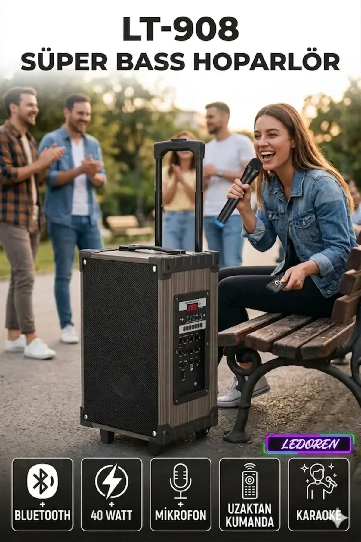 LSPG1箱 & オアシス1箱 L'eDoren Lt-908 Süper Bass Şarjlı Mikrofonlu Hoparlör Karaoke