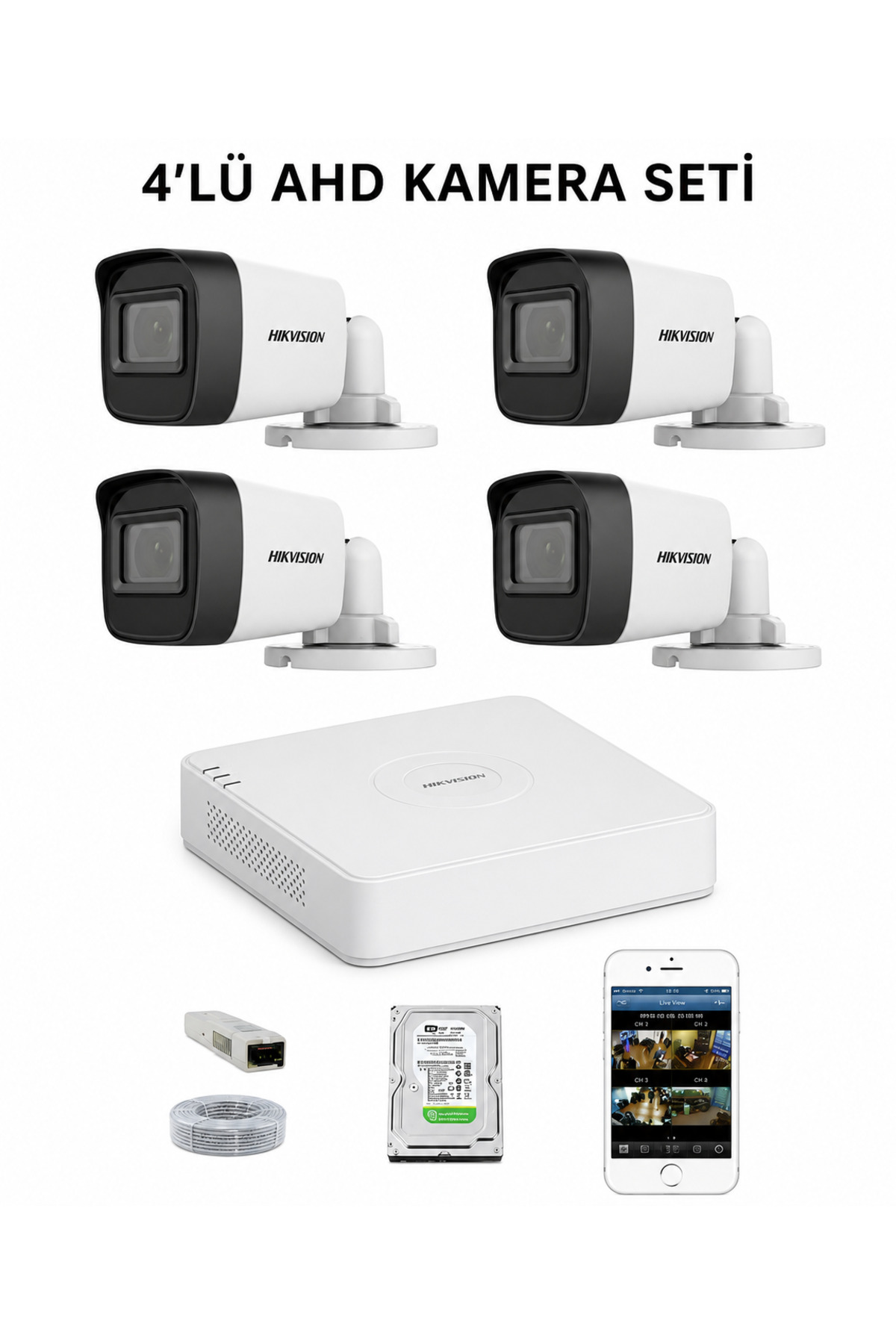 Hikvision 4 Kameralı AHD Güvenlik Sistemi 1tb (ARAÇ VE INSAN