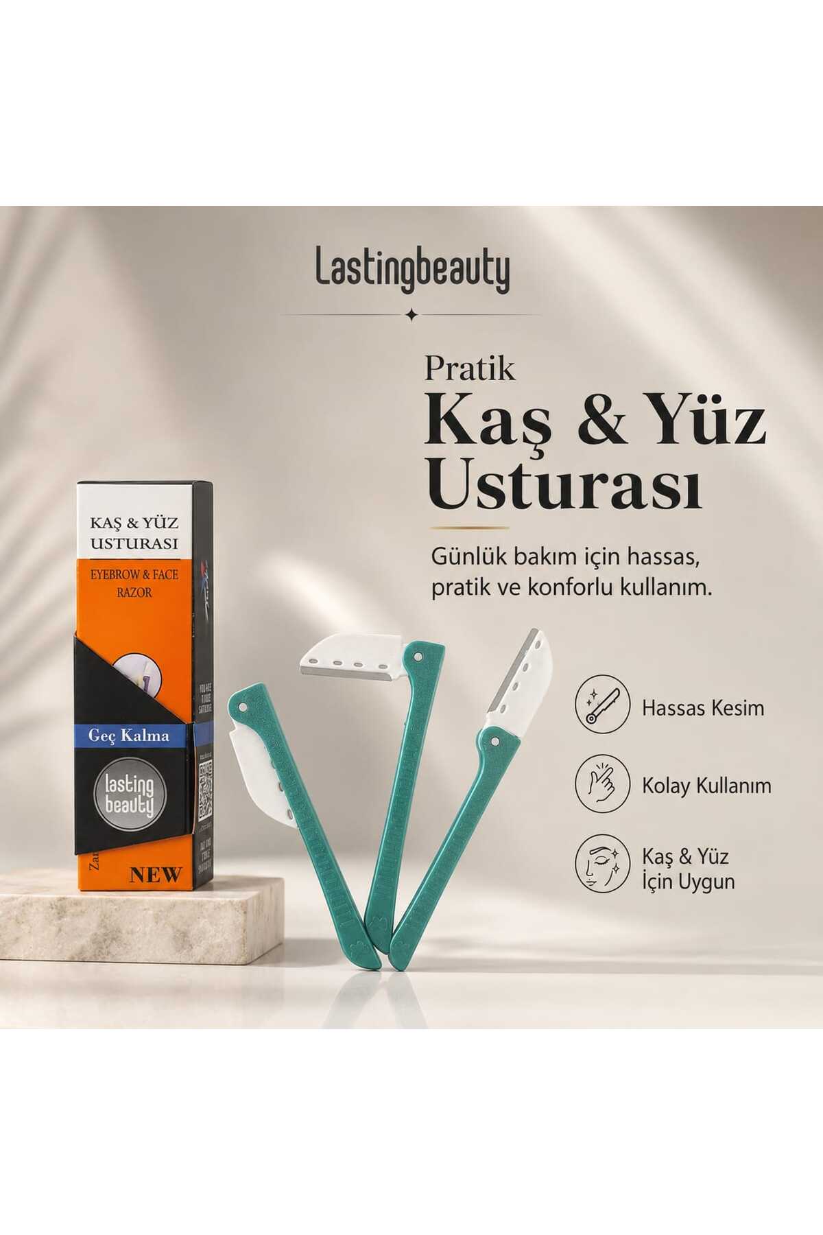 lasting beauty Kaş Usturası 3'lü Yüz Jileti Bıyık Alma Kaş Usturası Epilasyon Kaş Ustra Kaş Jileti