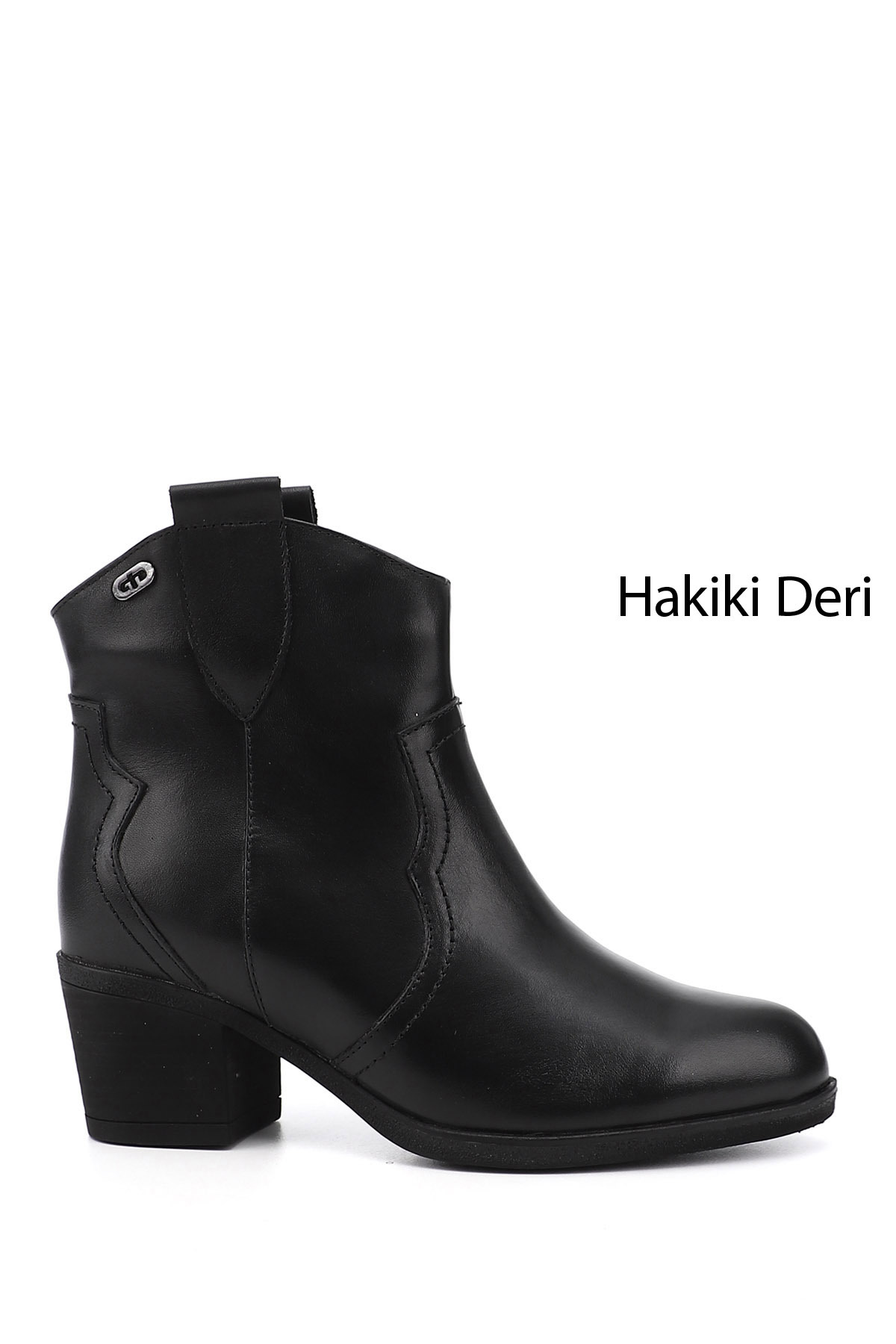 Women's Black Thick Heels Genuine Leather Cowboy Boots