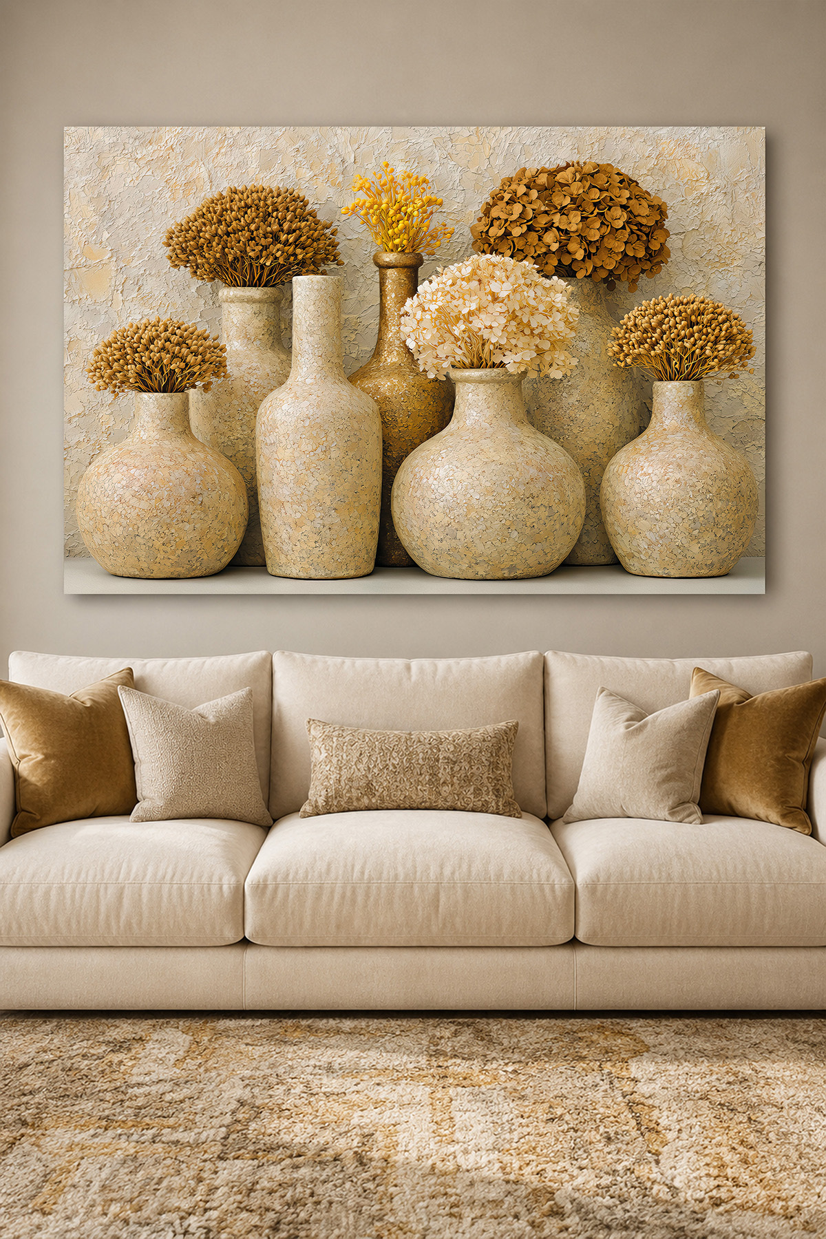 Quiet Elegance – Vases Canvas Wall Painting - Living Room, Living Room Painting - Decorative, Modern, Flower