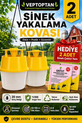 vettoptan 2 Adet Karasinek Tuzağı Kova Kara Sinek Öldürücü Sintut Bahçe Çiftl...