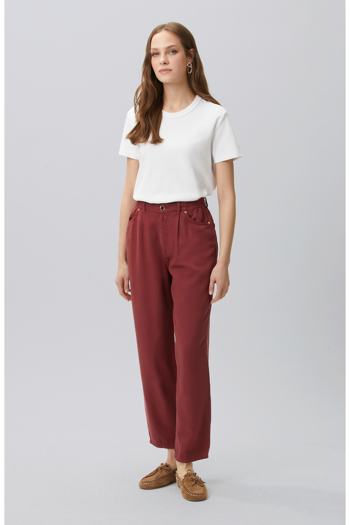 Cherry Diagonal Patterned Casual Trousers with 5 Pockets