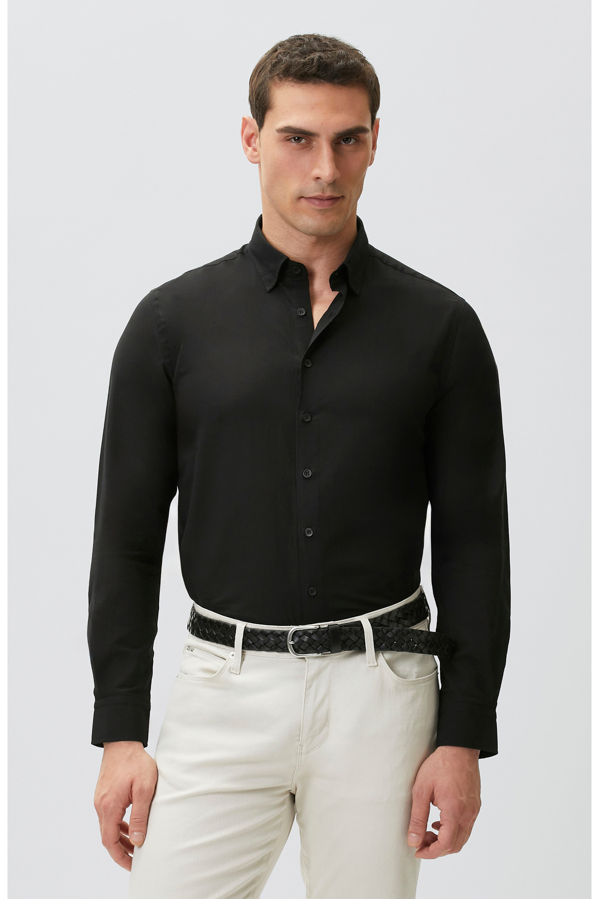 Network Slim Fit Siyah Cotton Gömlek görsel 3