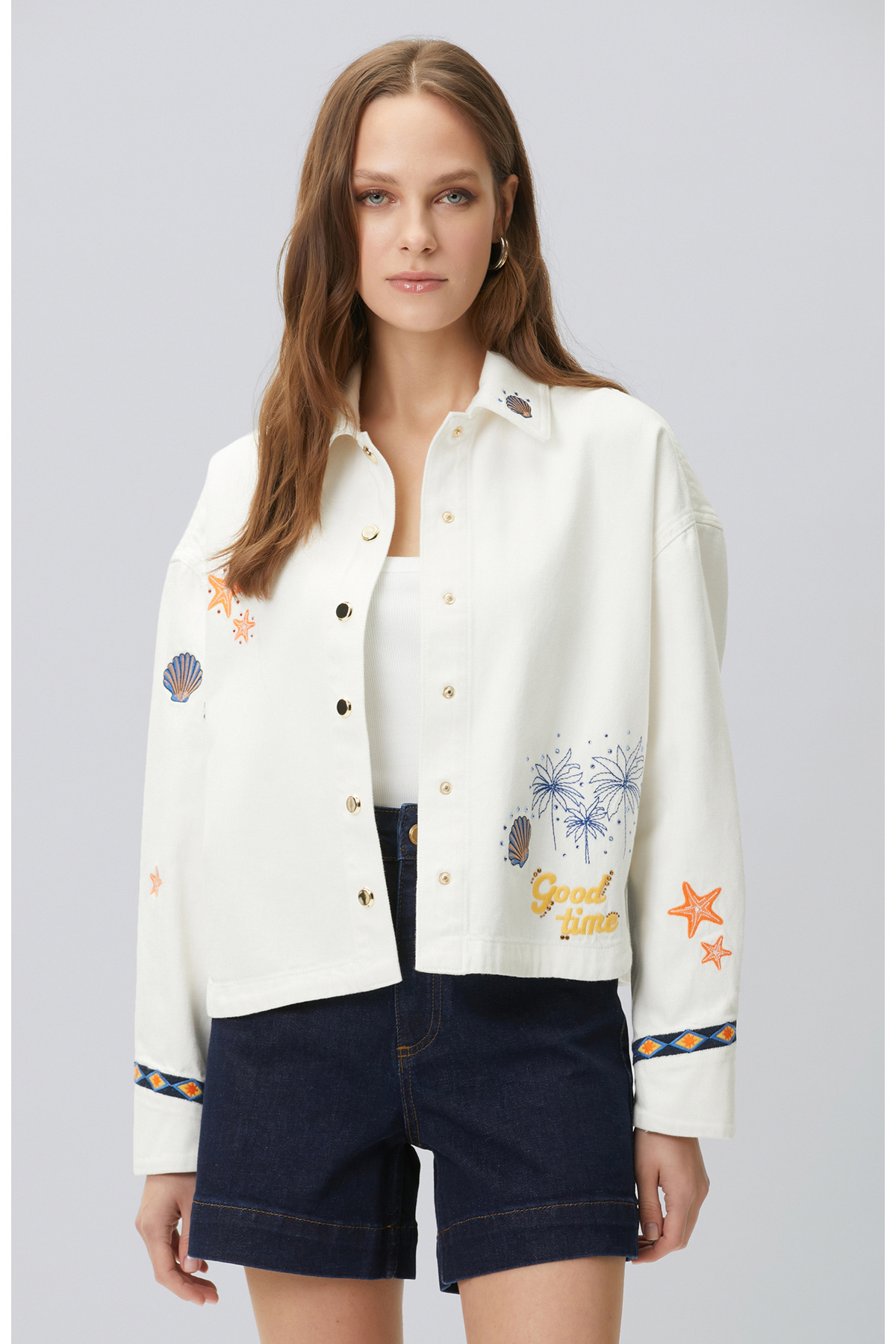 Network  Beyaz Nakış ve Artwork Detaylı Denim Mont - Görsel 4