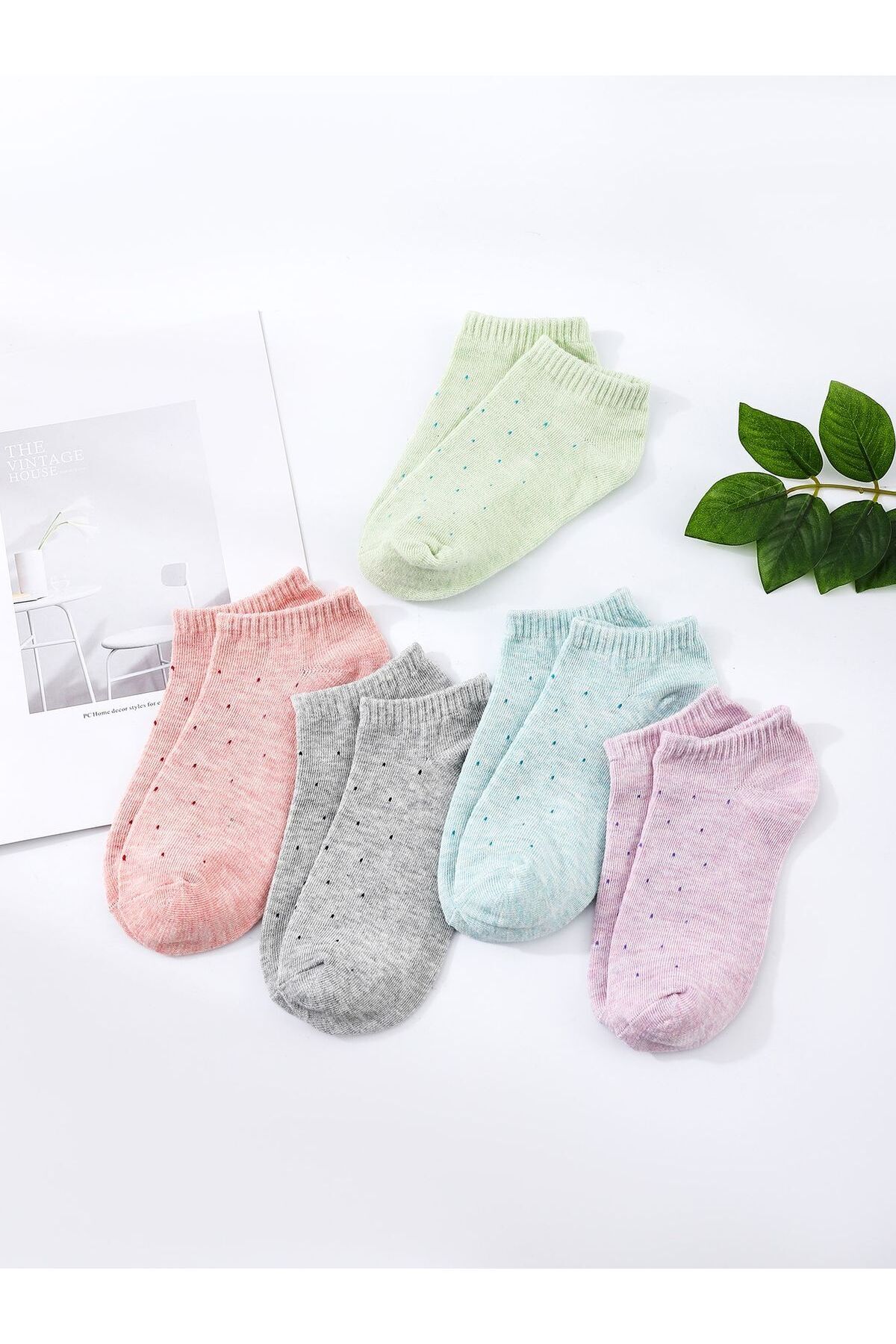 Sky Socks 8'Li Puantiye Desenli Ekonomik Paket Patik Çorap Seti görsel 2