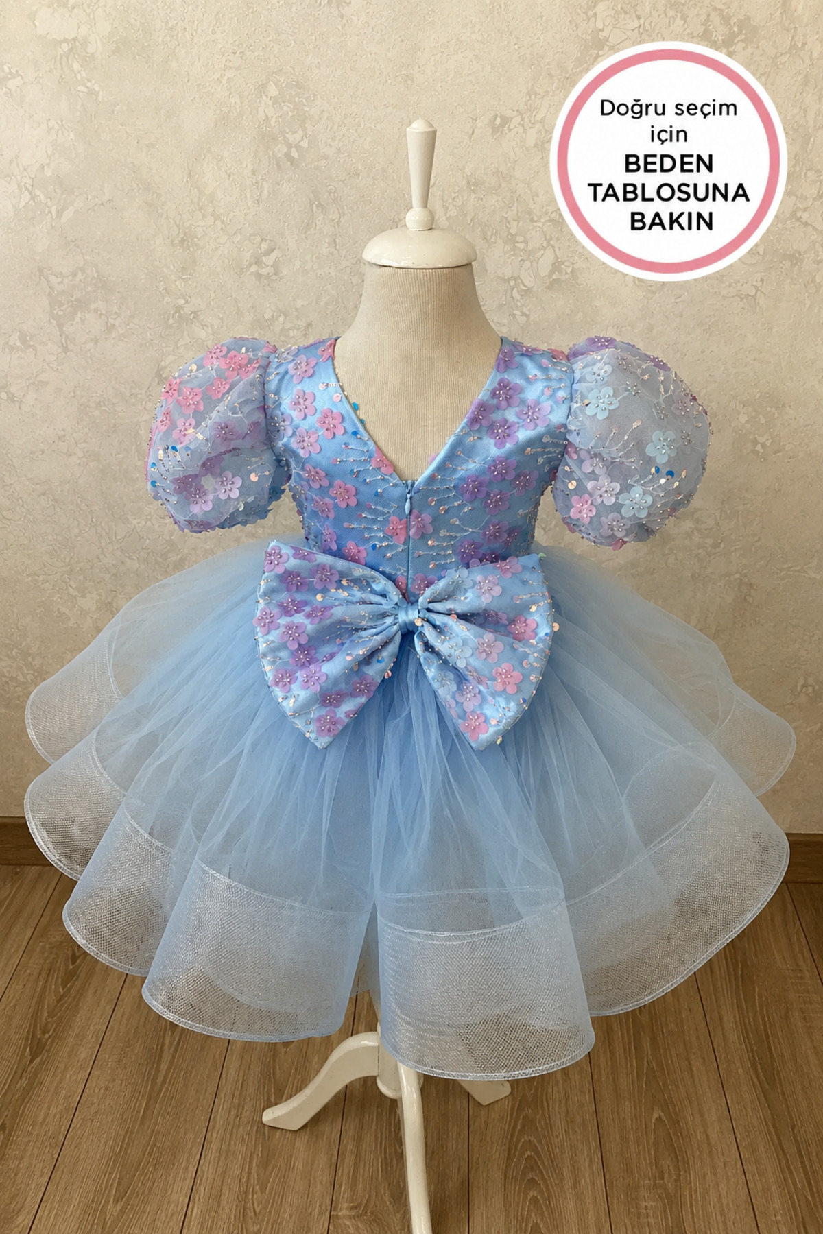 Kidstore Kız Çocuk Bebe Mavi Çiçekli Tasarım Elbise