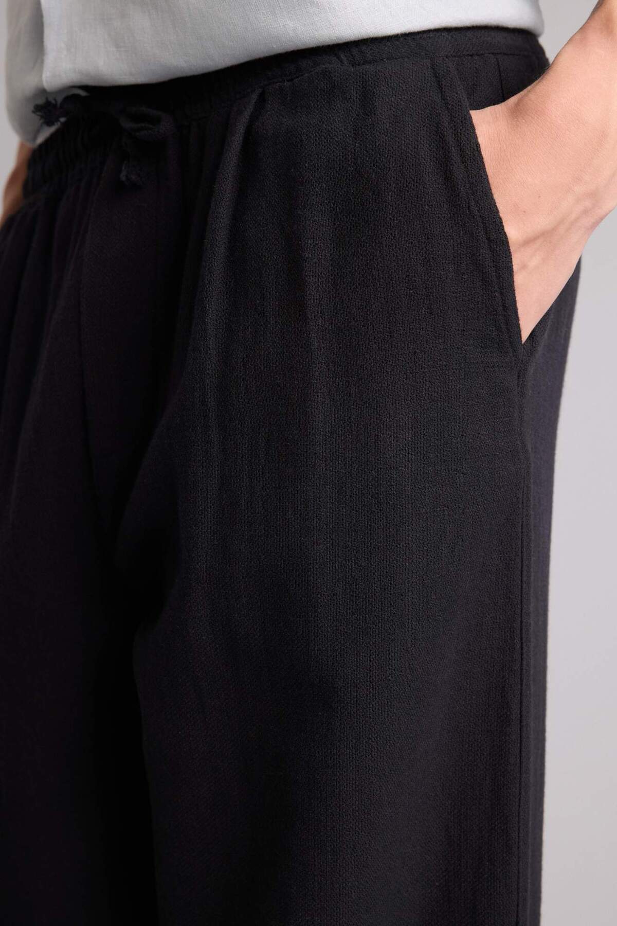 %100 Pamuk Relax Fit Elastik Bağcıklı Bel Siyah Pantolon I3017AX26HS — مشکی — تصویر 4 از 7