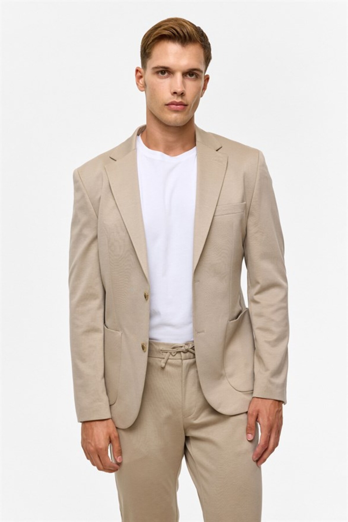 Bej Slim Mono Yaka Düz Torba Cep 6 Drop Takım Elbise — بژ TK1006900379 — تصویر 3 از 8