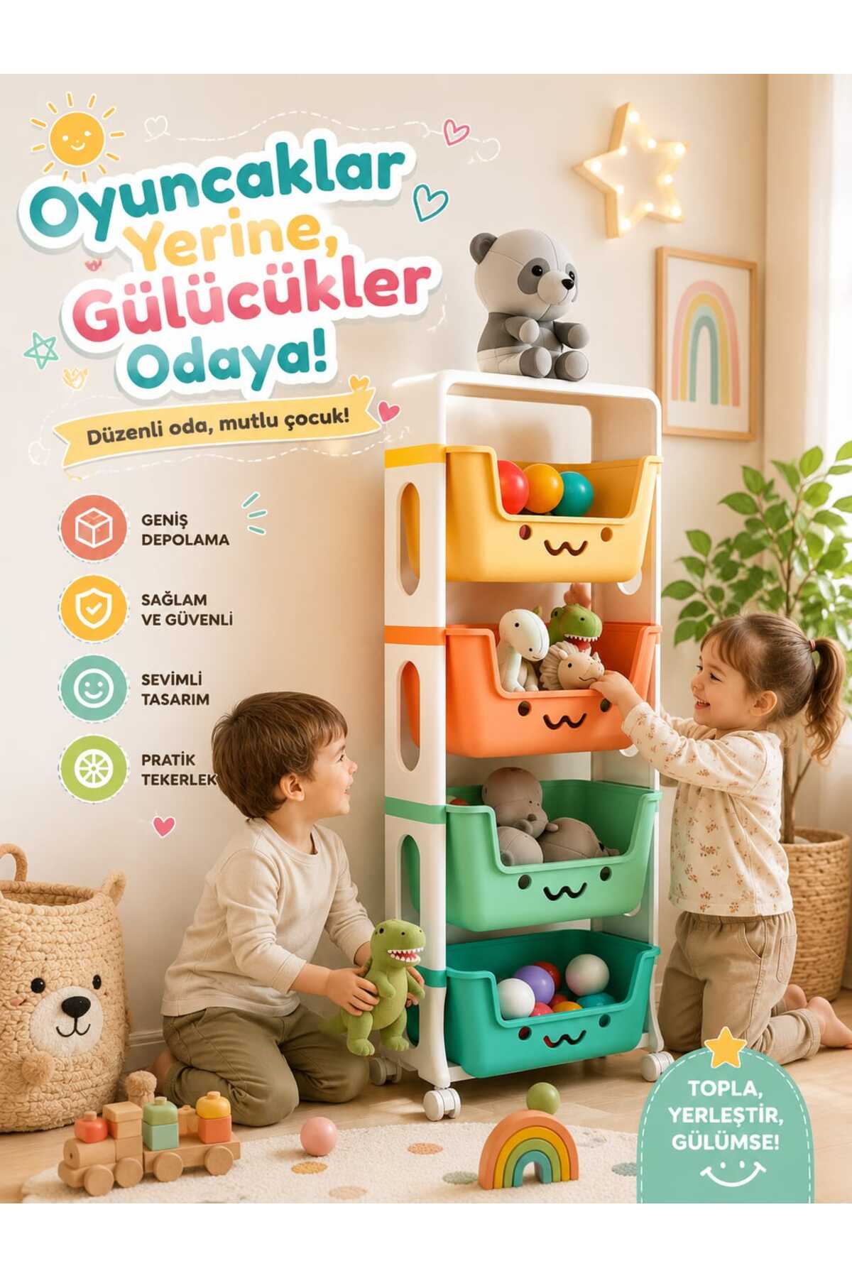 ②MAGIS WILD BUNCH Jerry 4脚セット DEKOZUM JERRY 4 Katlı Oyuncak Dolabı, Oyuncak Organizeri, Sepetli