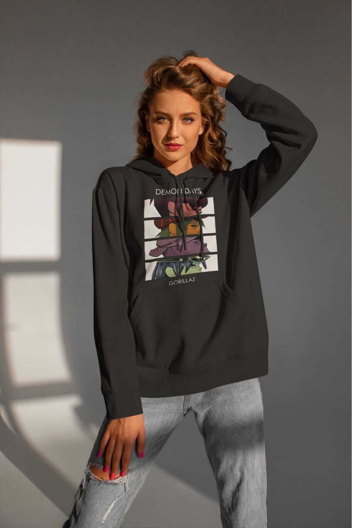buzagi tasarım ürünleri Gorillaz Digital Print Hooded Unisex Sweatshirt