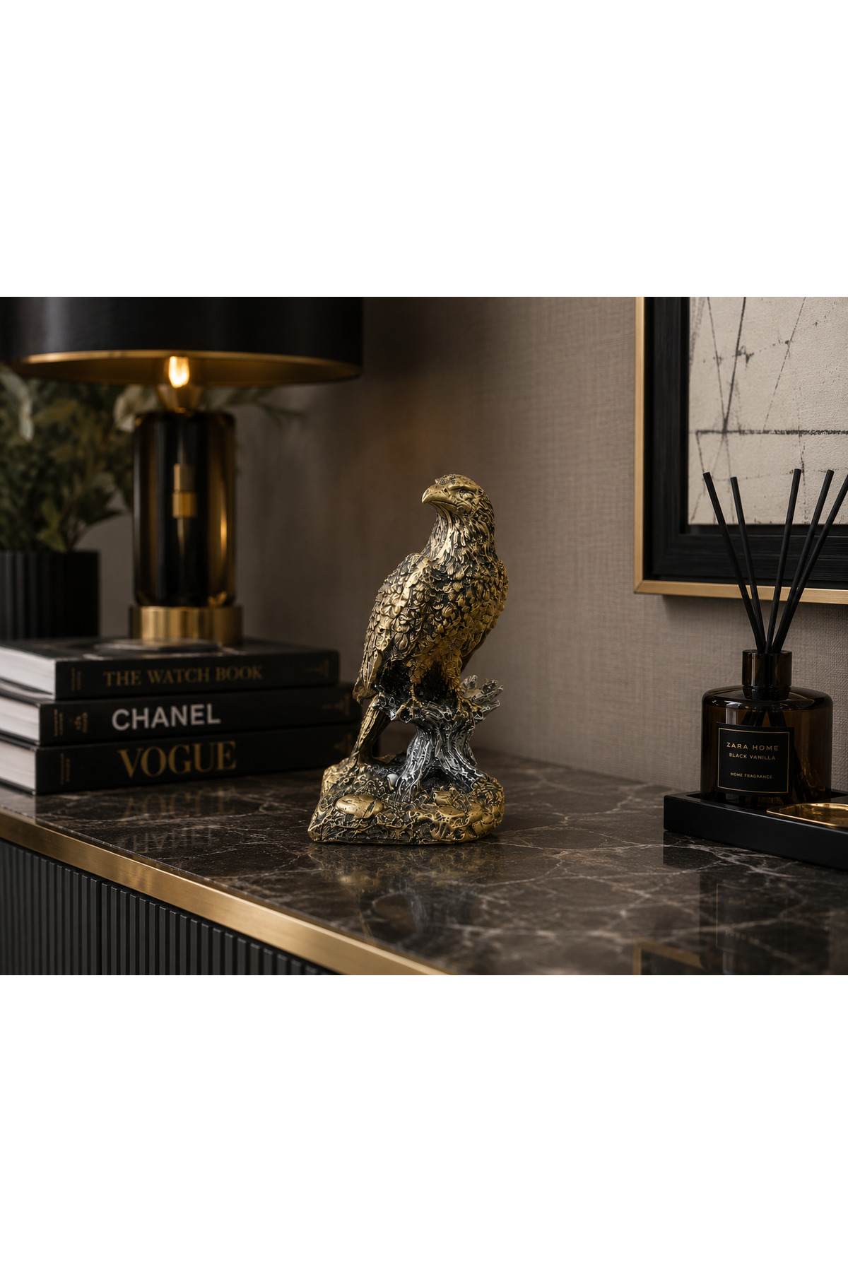 Decorative Eagle Trinket Sculpture Home Office Desk Top Accessory Polyester Stylish Gold Color Object