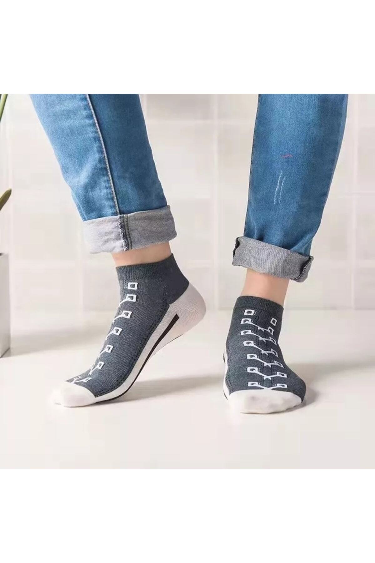 çorapkolik 5'li Unisex Desenli Renkli Kısa Patik Bilek Çorap görsel 6