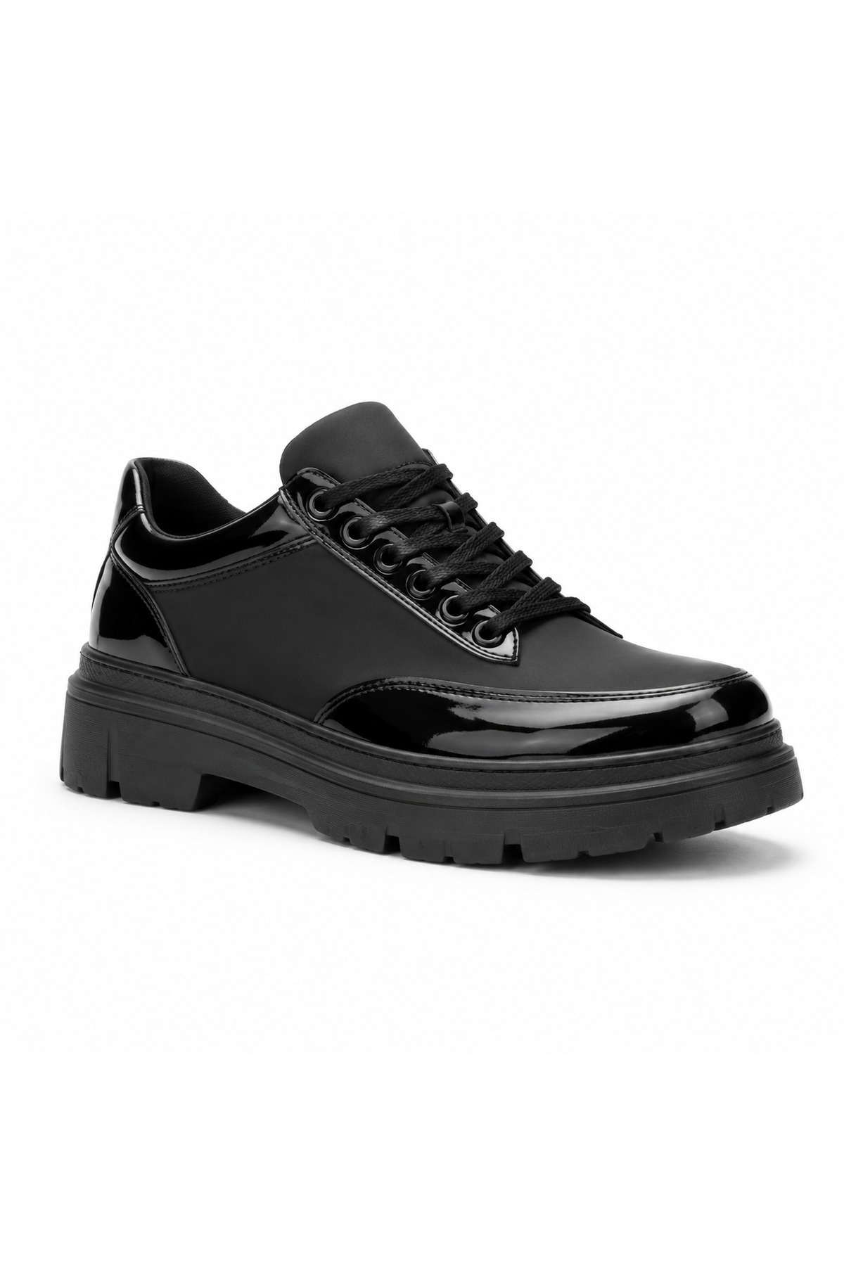 BESKAR Siyah Rugan Paraşüt Detaylı Erkek Ayakkabı - Boy Uzatan Yüksek Taban Bağcıklı Sportif Lüks Sneaker BA0243