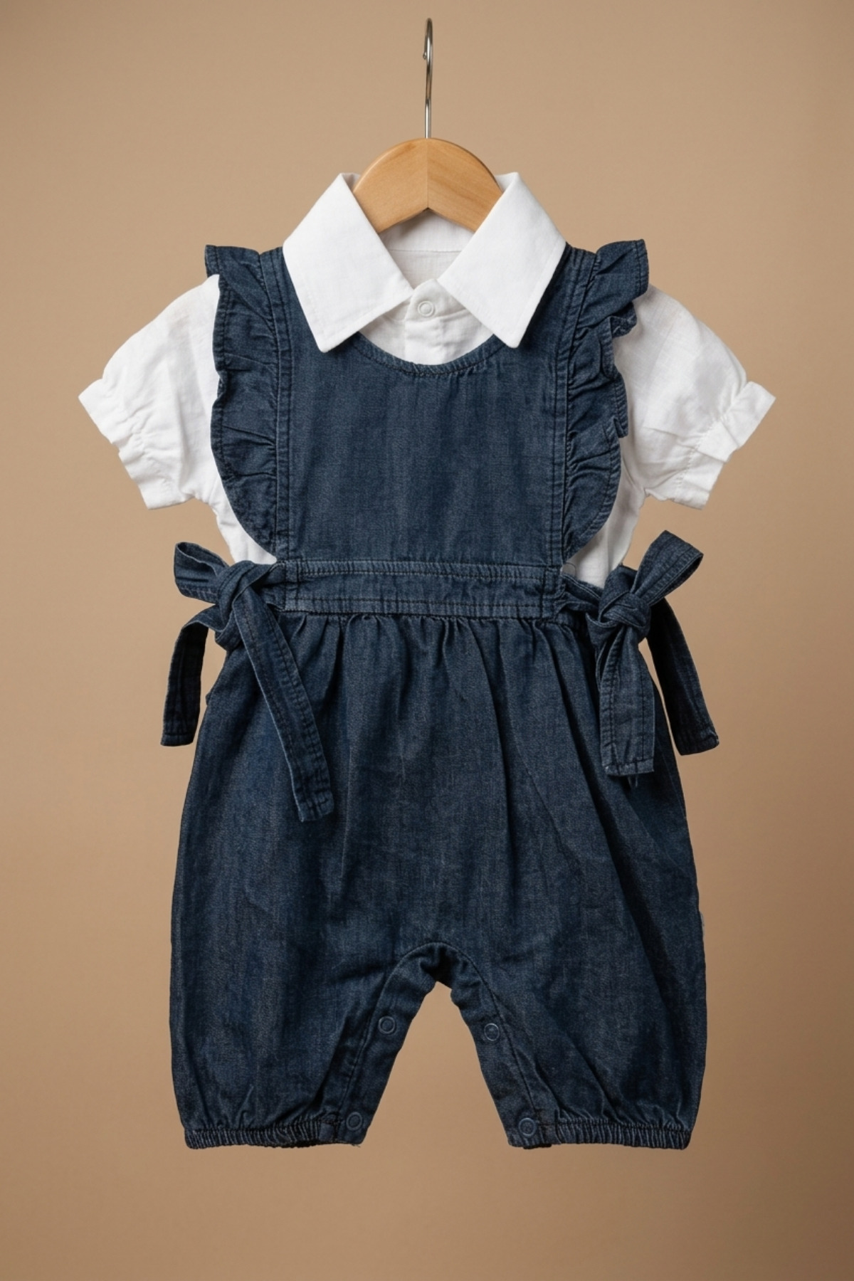 zumino Baby Girl Set Denim Overalls Short Sleeve 2-Piece Set Summer