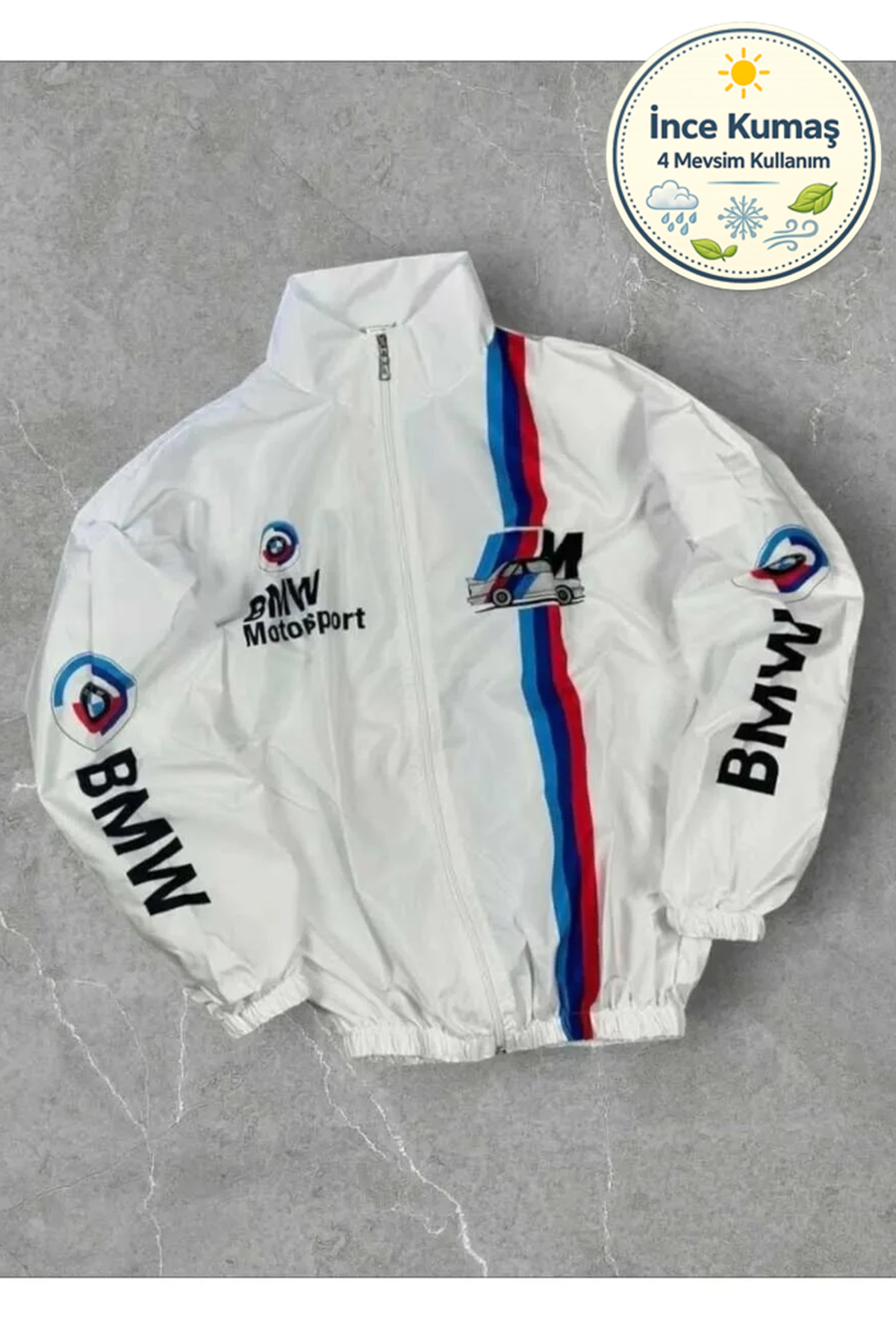 Lushen Bmw Unisex Paraşüt Kumaş Oversize Dijital Baskılı Siyah Rüzgarlık Yağmurluk İnce Ceket