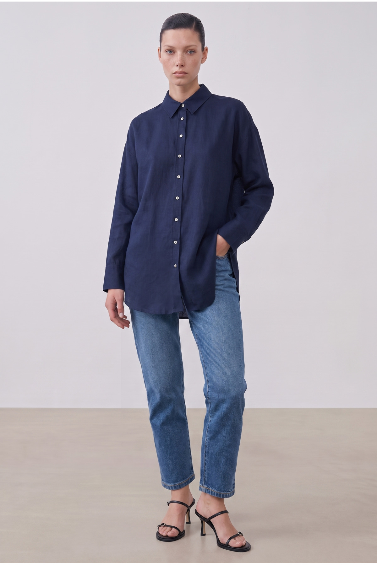 NATURAL 100% LINEN SHIRT NAVY