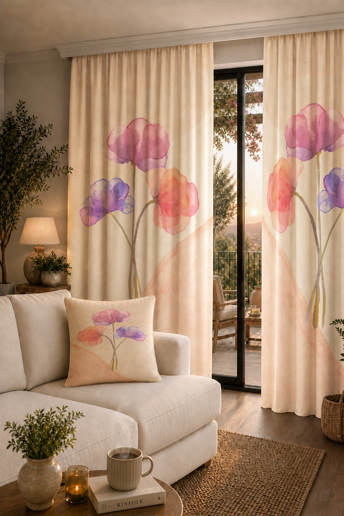 Decorative Printed Floral Patterned Living Room Kitchen Background Curtain (SINGLE WING - IP ADJUSTED EXTRAPHOR)