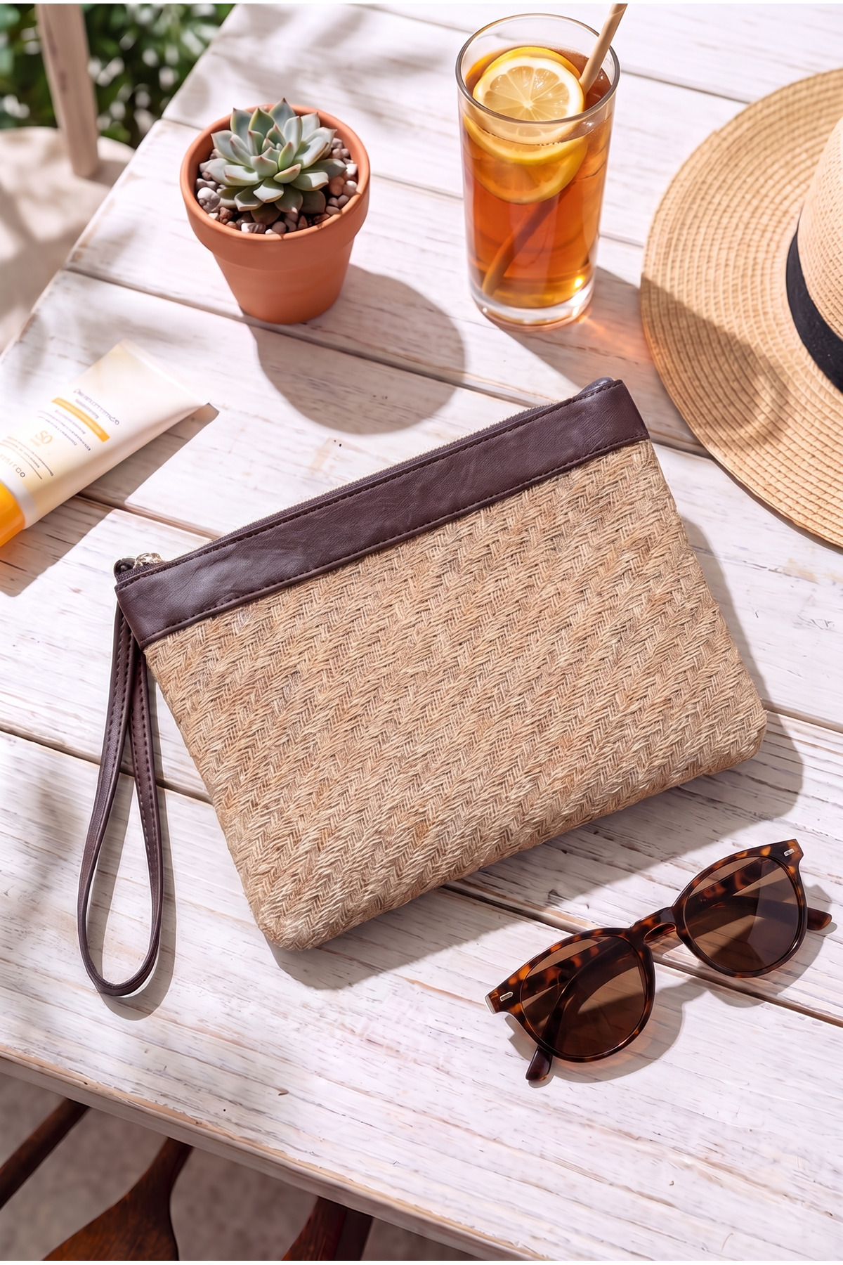 Jolie Hasır Kadın Portföy & Clutch El Çantası Bordo