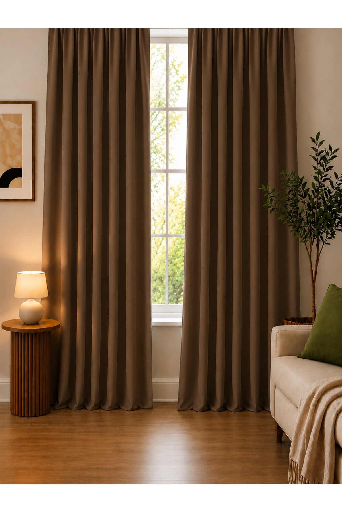 Brown Lightproof Blackout Dimming Thermal Insulated Sunshade Background Curtain (WIDTH X LENGTH)