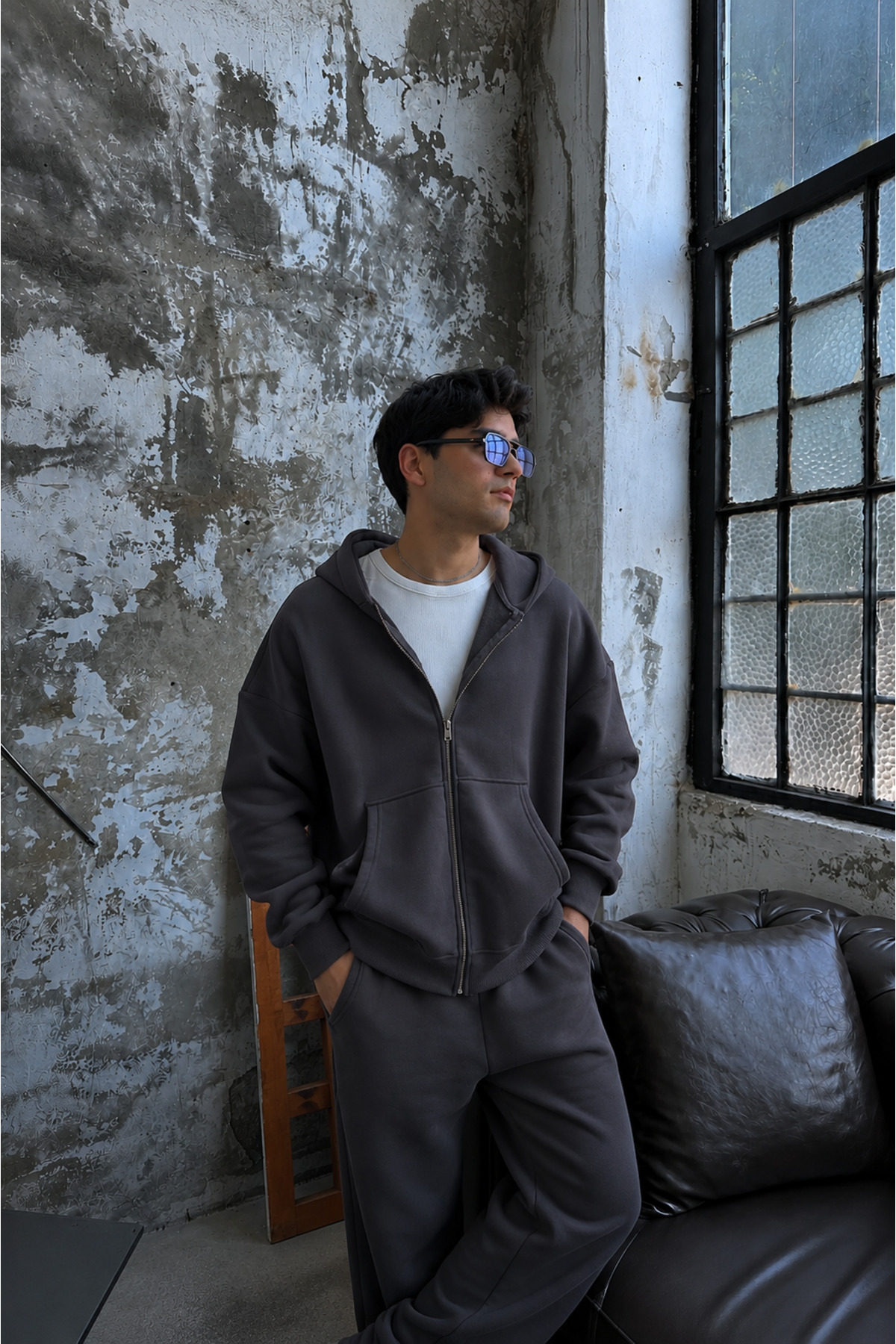 YAKAMEL Erkek Unisex Model Basic 3İplik Kapşonlu Hırka görsel 2