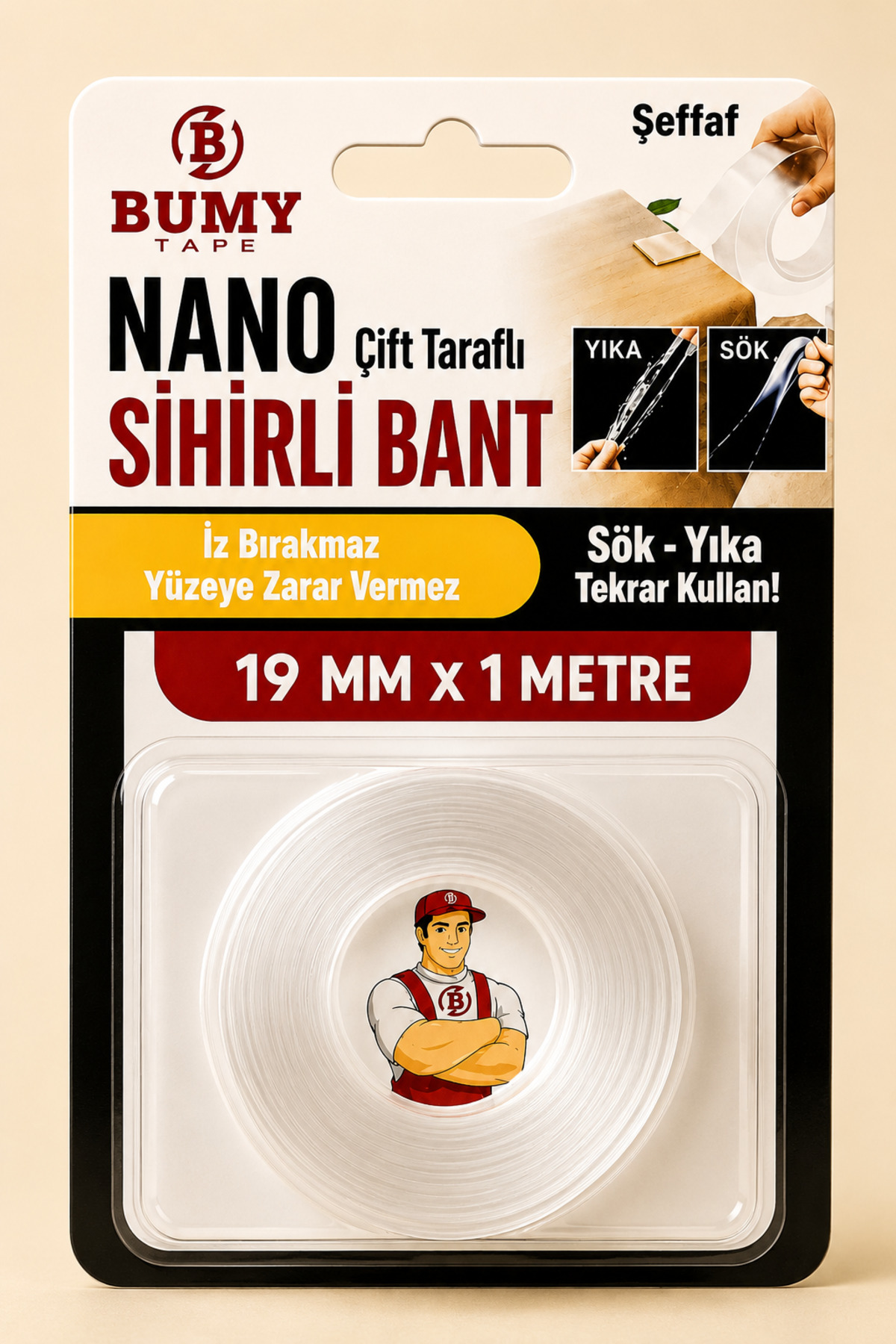 Double Sided Adhesive Nano Magic Tape 19mm x 1 MT Clear Silicone Wall Tape Disassemble Wash Use