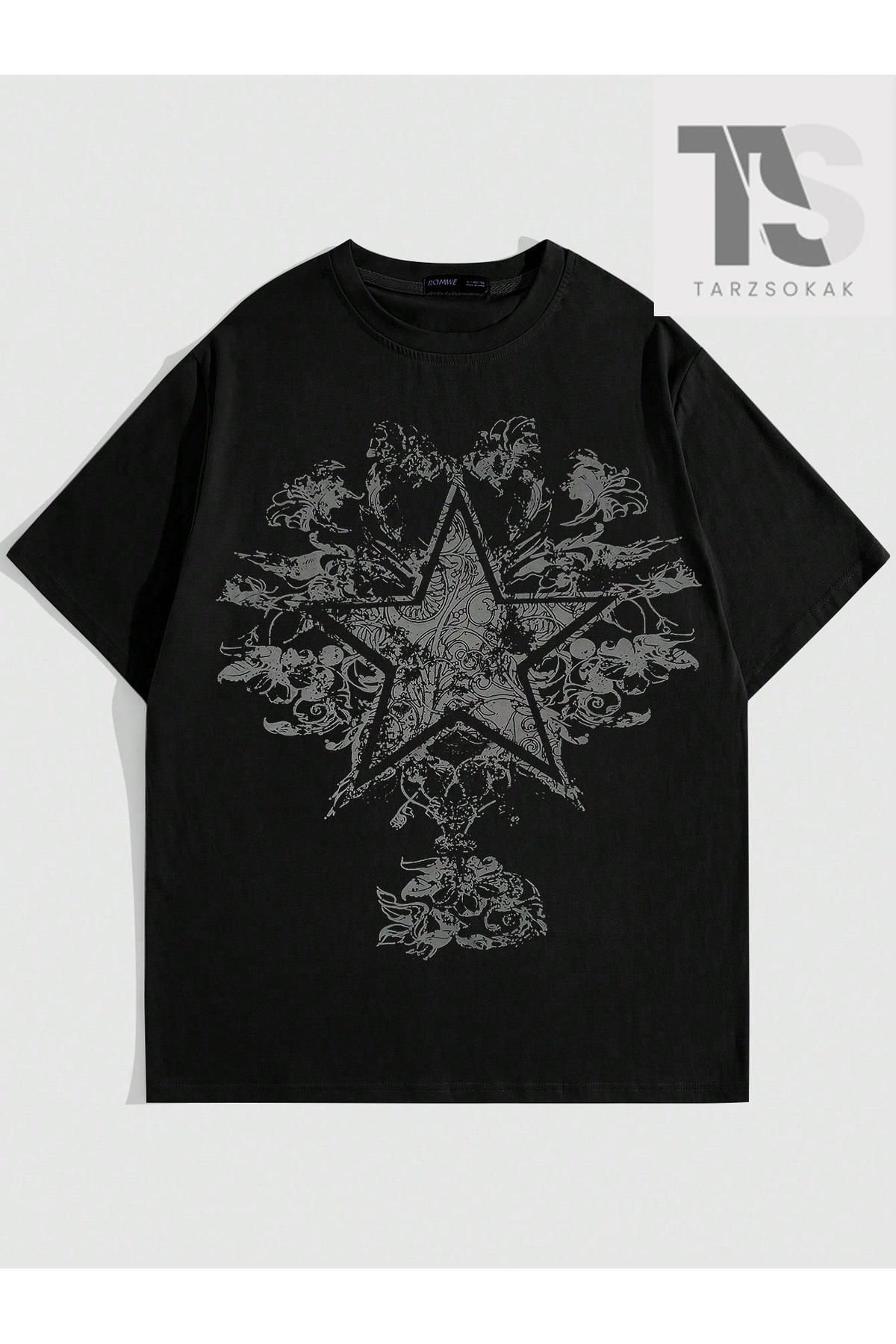 Grunge Punk Men's Star & Flower Printed T-Shirt