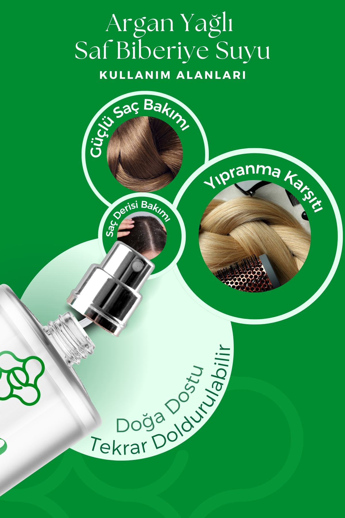 Biberiye Suyu & Argan Yağı - Dökülme Karşıtı Hızlı Uzama Etkili %100 Doğal Güçlendirici Saç Toniği 100 ml — ArganBiberiyeTonik — تصویر 3 از 6