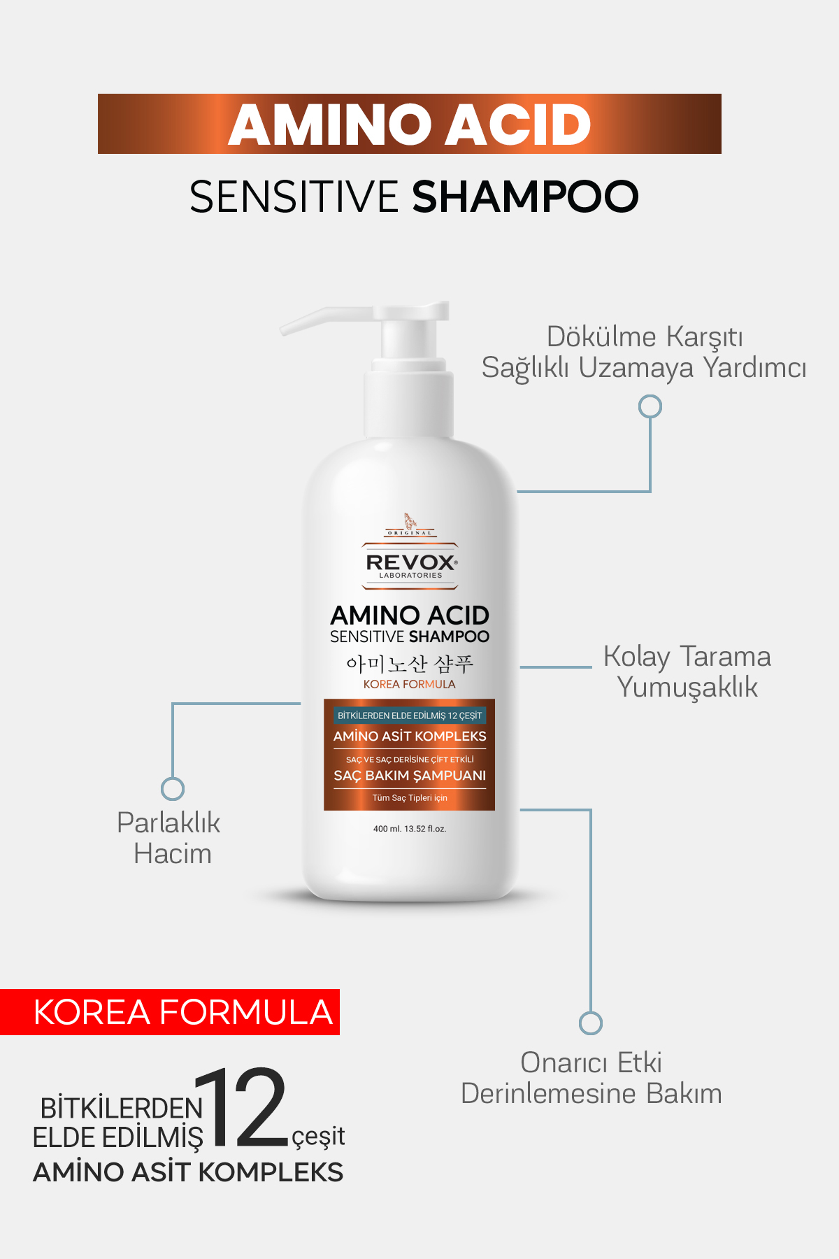 Amino Asit Saç Bakım Onarıcı, Nemlendirici, Dökülme Karşıtı Set / Şampuan & Keratin Saç Bakım sütü — RAASET — تصویر 3 از 7