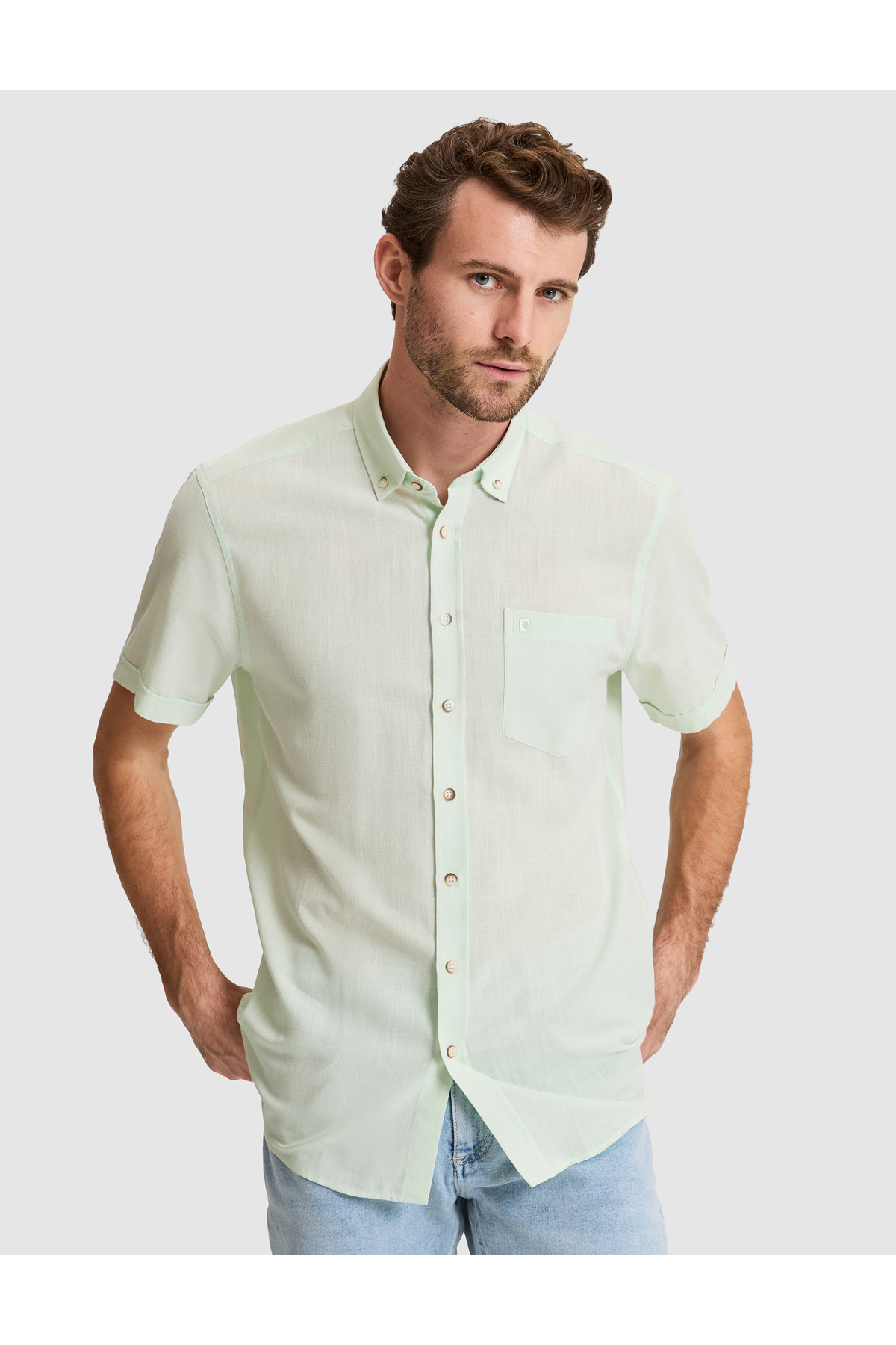 Pierre Cardin Yeşil Regular Fit Kısa Kollu Gömlek 50268184-VR054