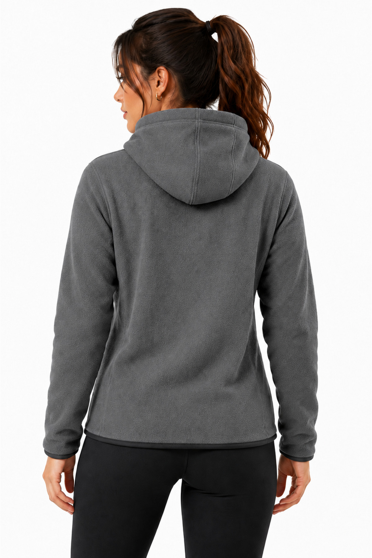 GHASSY CO Kadın Füme Kapüşonlu Fermuarlı Polar Sweatshirt görsel 3