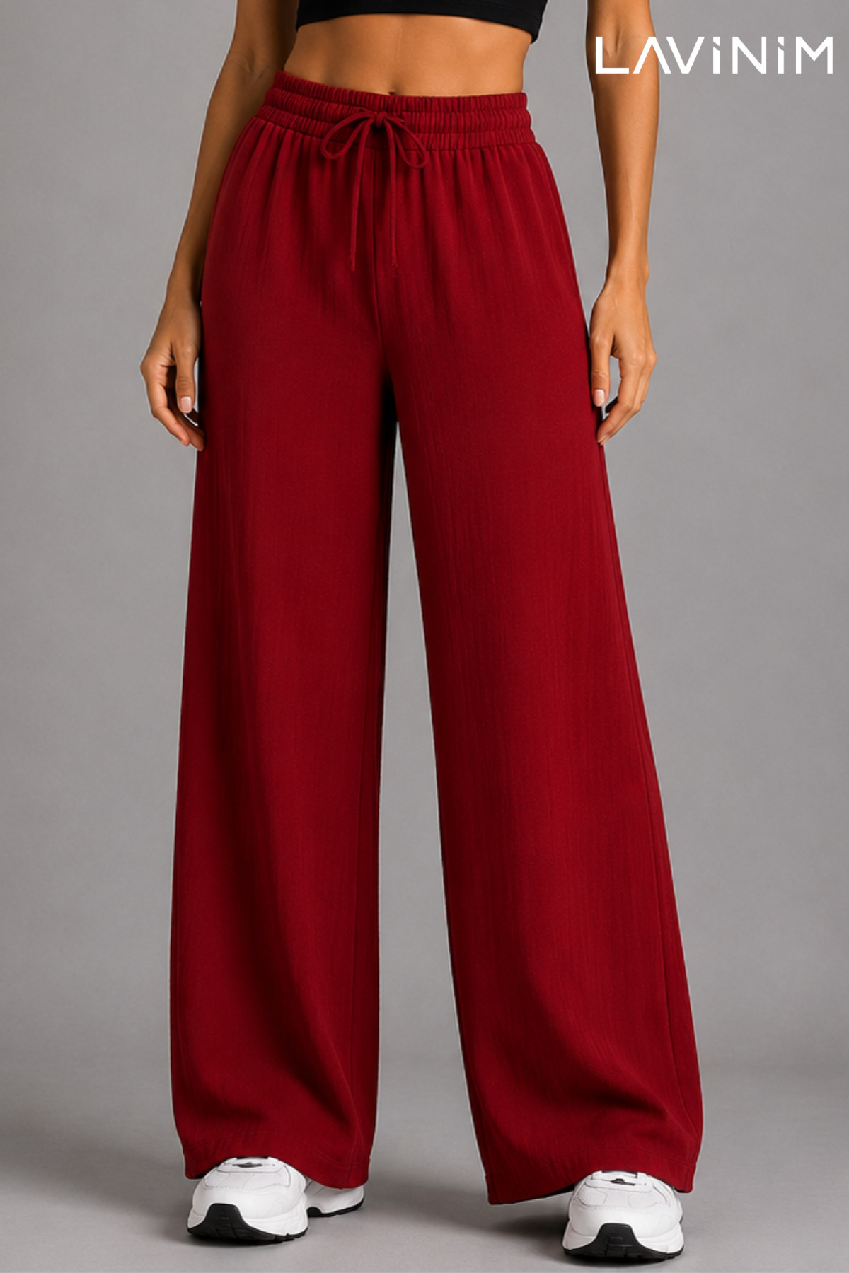 LAVİNİM Women's Aerobin Fabric Lace-Up Wide Leg Oversize Summer Trousers