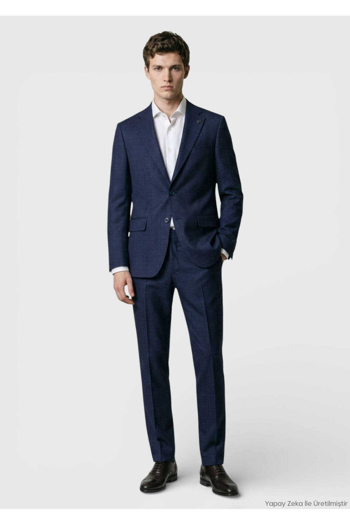 Ramsey Lacivert Kareli Zeroweight Slim Fit %100 Yün Takım Elbise görsel 3