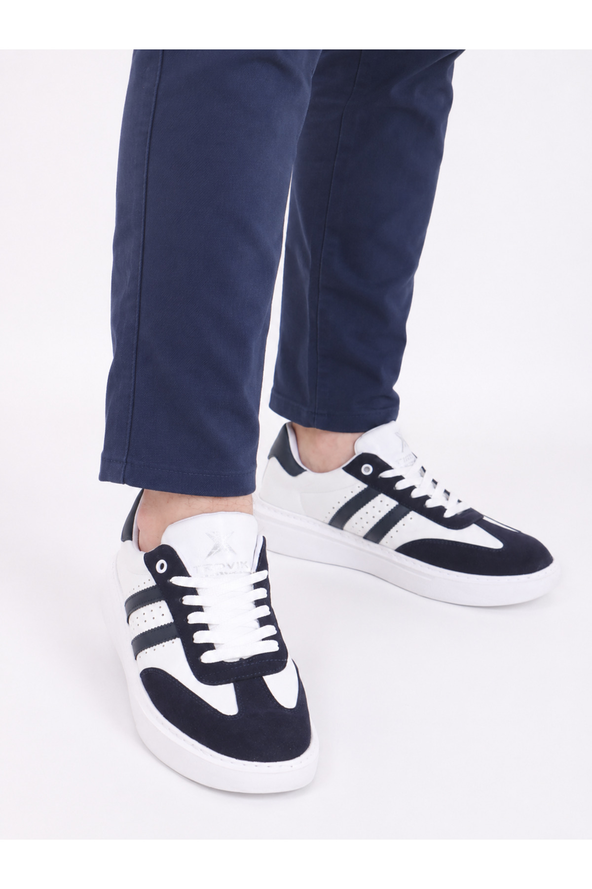 TROVIX Premium Lacivert-Beyaz Erkek Sneaker, Suni Deri & Süet, Beyaz EVA Taban görsel 5