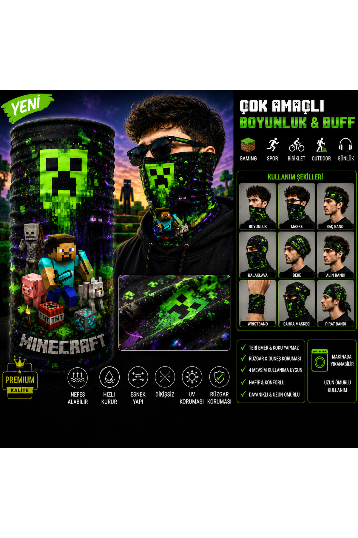 FG KONNİCHİWA Minecraft Oyun Senin Tarz Senin Gamer Kamufile Yüz Maskesi ve Boyunluk ve Günlük ve Motosiklet Kullanımı UV Korumalı Çok Amaçlı Boyunluk görsel 3